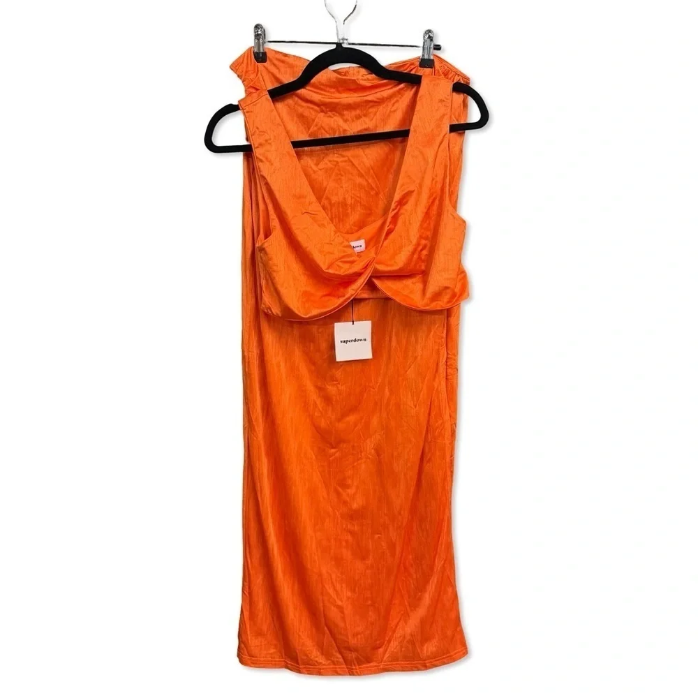 Superdown joana maxi skirt set Orange 2 piece crop top stretch Revolve L